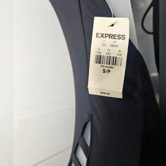 Express Black Halter Swimsuit W/Hip & Chest Cutouts Low CrissCross Back Sz S - Picture 4 of 8